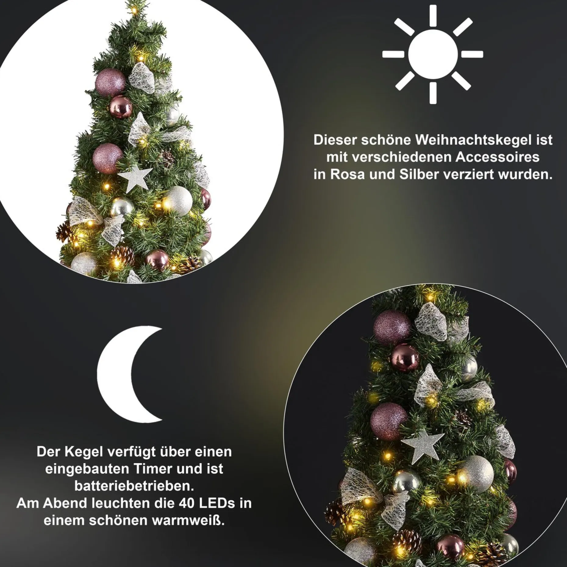 Star Trading Kunstkerstbomen^ Noel Kunstkerstboom Van, Kleine Kerstboom Met Kerstboomversiering Led-Lichtsnoeren En Timer In Groen, Zilver En Roze Voor Binnen, Warm Wit, Werkt Op Batterijen, Hoogte: 45 Cm