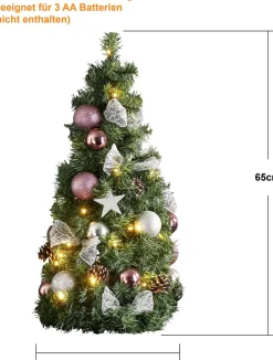 Star Trading Kunstkerstbomen^ Noel Kunstkerstboom Van, Kleine Kerstboom Met Kerstboomversiering Led-Lichtsnoeren En Timer In Groen, Zilver En Roze Voor Binnen, Warm Wit, Werkt Op Batterijen, Hoogte: 45 Cm