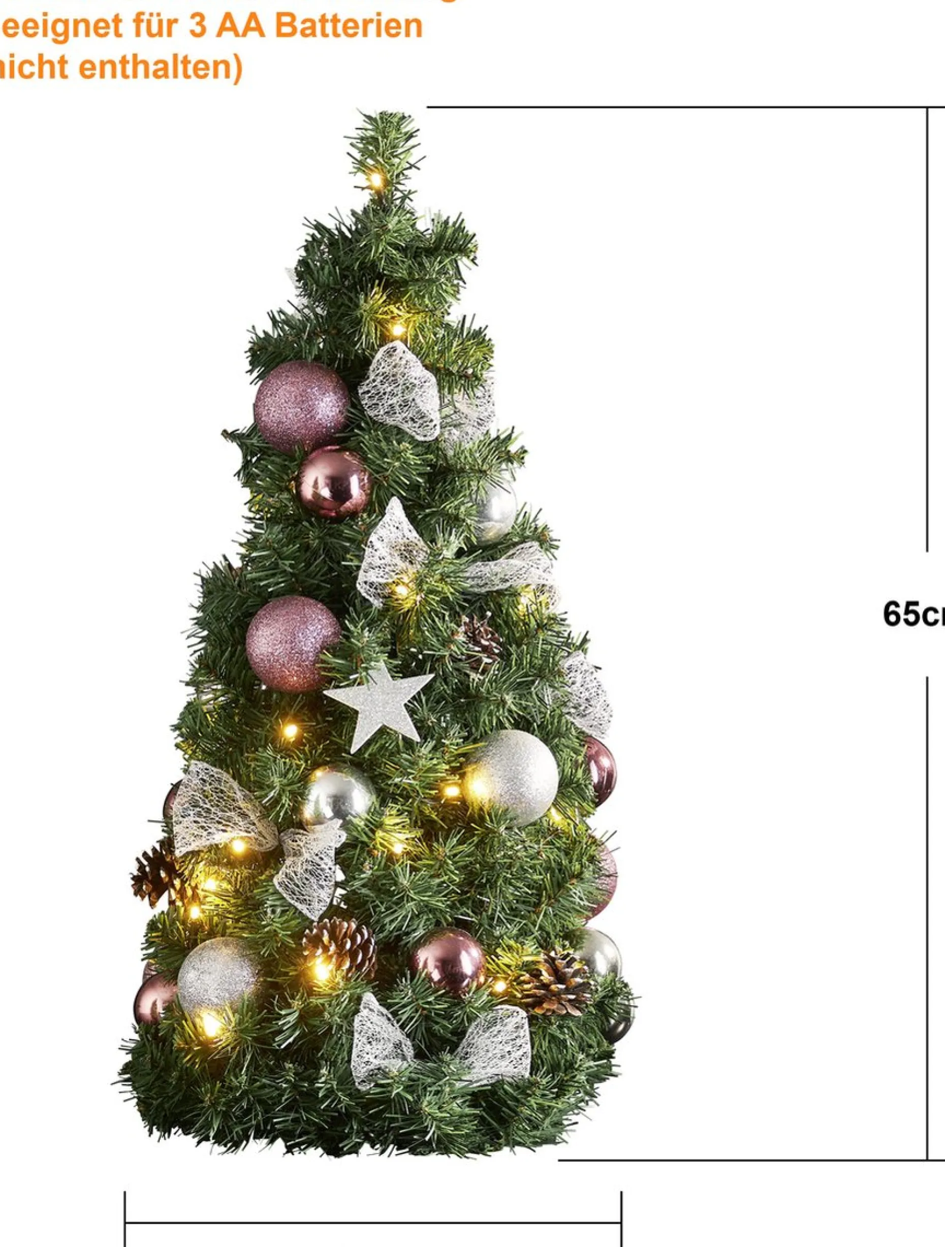 Star Trading Kunstkerstbomen^ Noel Kunstkerstboom Van, Kleine Kerstboom Met Kerstboomversiering Led-Lichtsnoeren En Timer In Groen, Zilver En Roze Voor Binnen, Warm Wit, Werkt Op Batterijen, Hoogte: 45 Cm