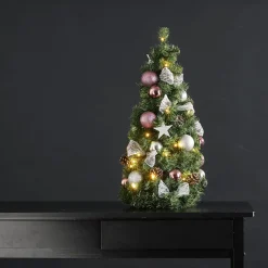 Star Trading Kunstkerstbomen^ Noel Kunstkerstboom Van, Kleine Kerstboom Met Kerstboomversiering Led-Lichtsnoeren En Timer In Groen, Zilver En Roze Voor Binnen, Warm Wit, Werkt Op Batterijen, Hoogte: 45 Cm