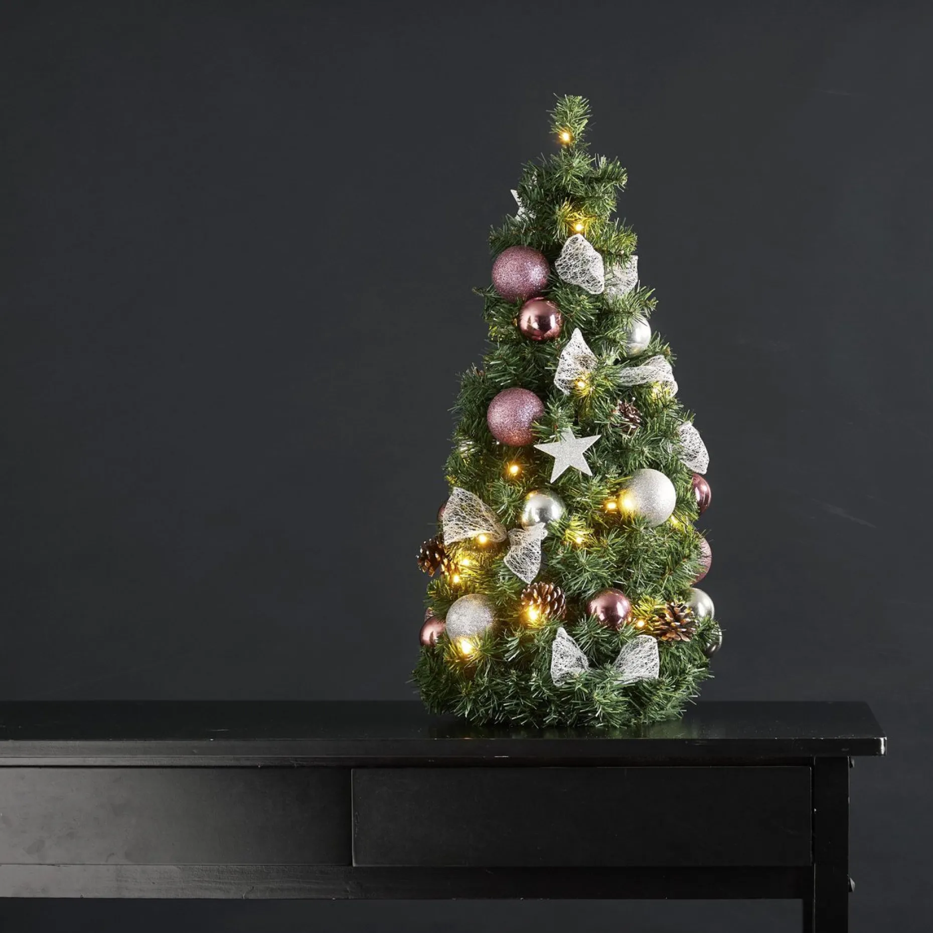 Star Trading Kunstkerstbomen^ Noel Kunstkerstboom Van, Kleine Kerstboom Met Kerstboomversiering Led-Lichtsnoeren En Timer In Groen, Zilver En Roze Voor Binnen, Warm Wit, Werkt Op Batterijen, Hoogte: 45 Cm