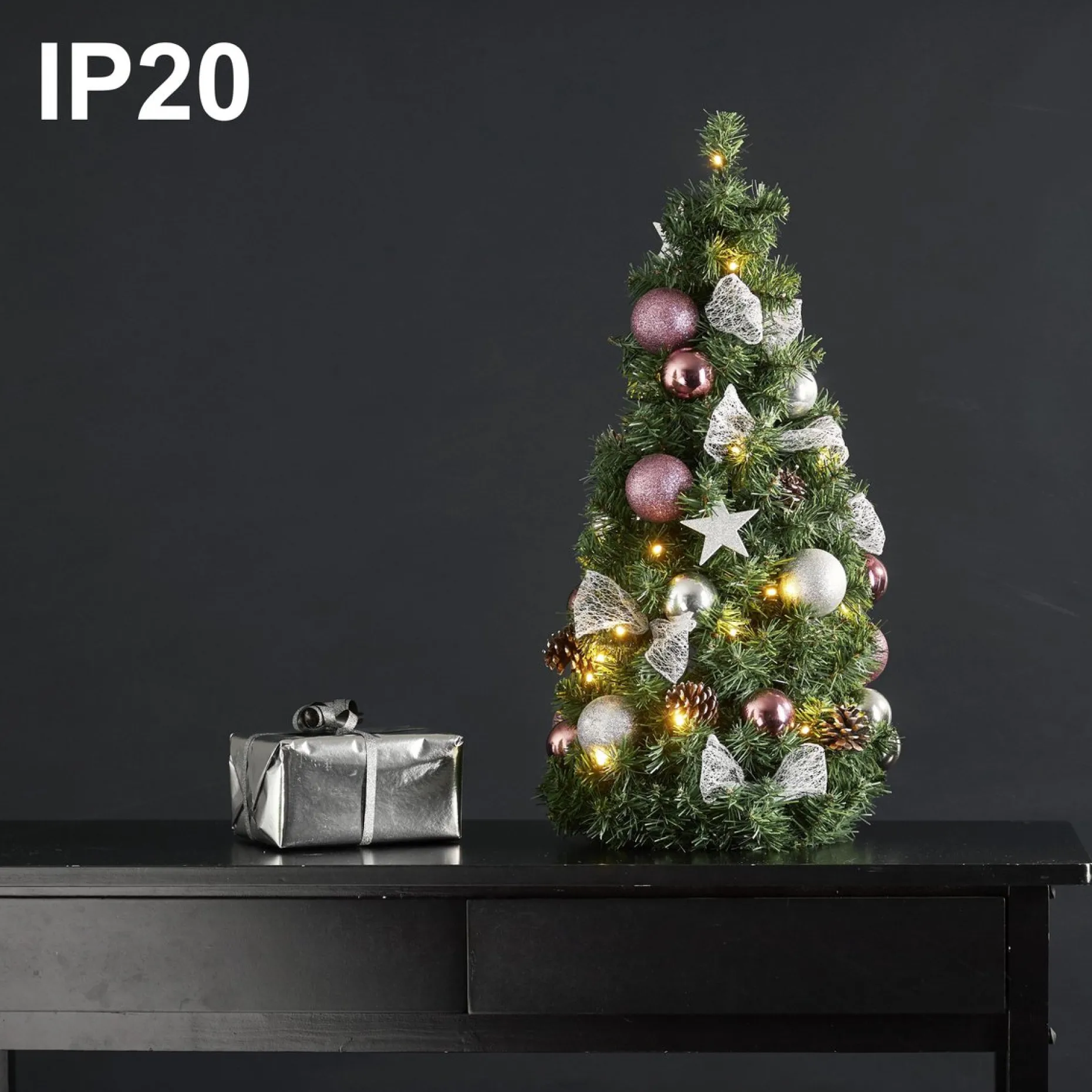 Star Trading Kunstkerstbomen^ Noel Kunstkerstboom Van, Kleine Kerstboom Met Kerstboomversiering Led-Lichtsnoeren En Timer In Groen, Zilver En Roze Voor Binnen, Warm Wit, Werkt Op Batterijen, Hoogte: 45 Cm