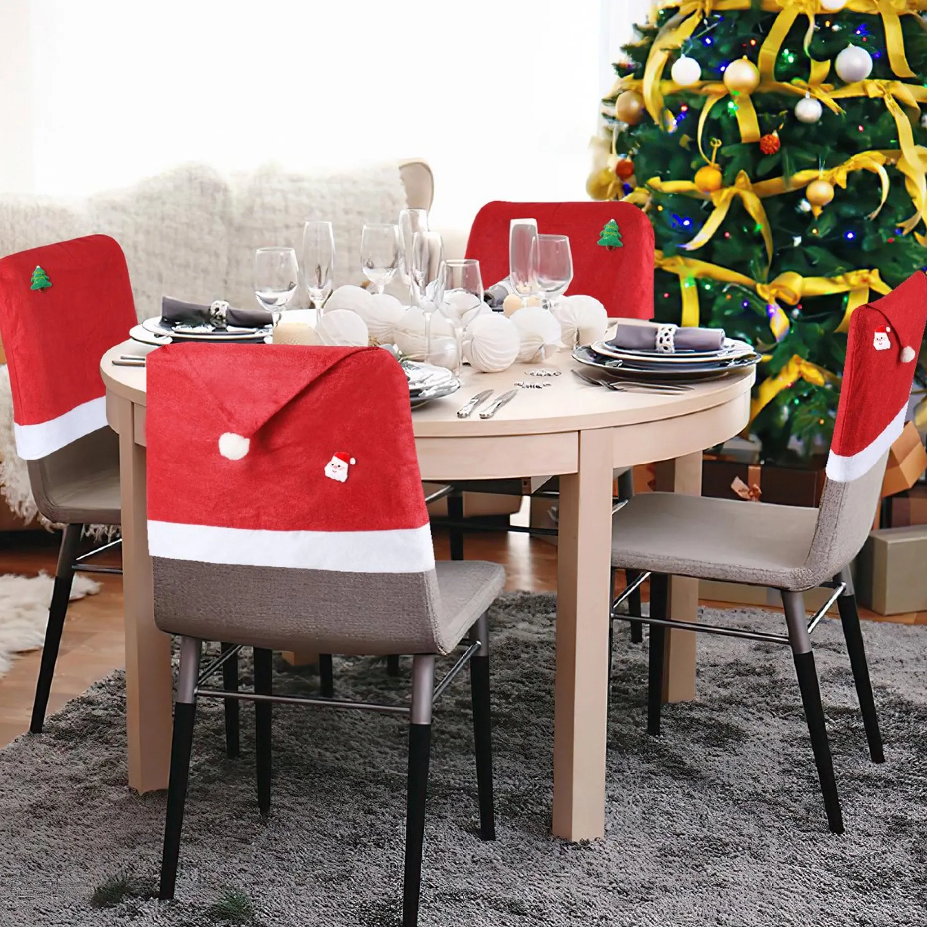 Merkloos Kerstpakketten^12 Stuks En 12 Kerstballen Decoratie-Kerst Stoelhoes, Feestelijke Stoelhoes Feest Stoelhoes.