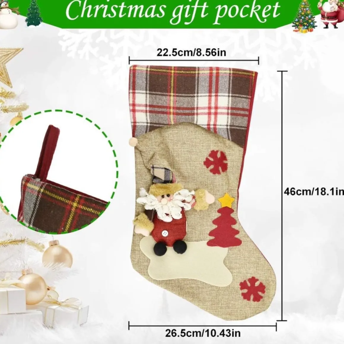 Merkloos 3 Stuks Kerstsokken, Kerstsokken, Kerstsokken, Grote Kerstlaarzen Om Te Vullen En Op Te Hangen Voor Open Haard, Etalage, Kerstboom (46 X 26,5 X 22,5 Cm) Store