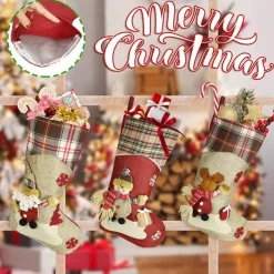 Merkloos 3 Stuks Kerstsokken, Kerstsokken, Kerstsokken, Grote Kerstlaarzen Om Te Vullen En Op Te Hangen Voor Open Haard, Etalage, Kerstboom (46 X 26,5 X 22,5 Cm) Store