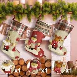 Merkloos 3 Stuks Kerstsokken, Kerstsokken, Kerstsokken, Grote Kerstlaarzen Om Te Vullen En Op Te Hangen Voor Open Haard, Etalage, Kerstboom (46 X 26,5 X 22,5 Cm) Store