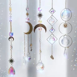 Nuyikaso 5 Stuks Zonnevangers Kristal Hangend Windspel Regenboog Zon Maan Hanger Kristallen Ornament Kristallen Ballen Voor Raam Huis Tuin Kerstmis Dag Feest Bruiloft Decoratie Store