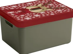 Sunware Kerstspullen Opbergers^ Kerstversiering Opbergbox /Rood - 44 X 34 X 24 Cm - Rendier Print Deksel