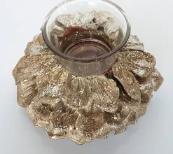 Merkloos Tafelstuk Rond Met Theelichthouder - Champagne / Zilver / Creme - 12 X 12 X 6 Cm Hoog Store