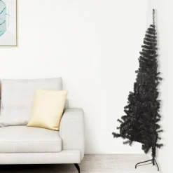 The Living Store Decoratieve Kerstbomen^ Halve Kunstkerstboom - 150 Cm - Pvc/Staal Zwart