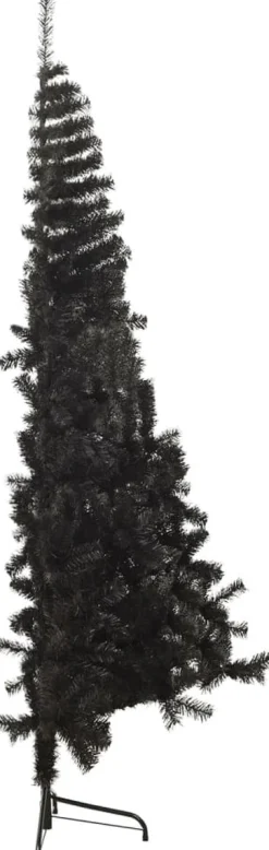 The Living Store Decoratieve Kerstbomen^ Halve Kunstkerstboom - 150 Cm - Pvc/Staal Zwart