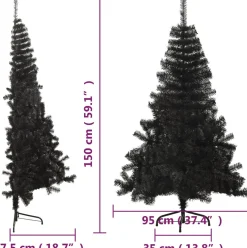 The Living Store Decoratieve Kerstbomen^ Halve Kunstkerstboom - 150 Cm - Pvc/Staal Zwart