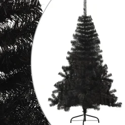 The Living Store Decoratieve Kerstbomen^ Halve Kunstkerstboom - 150 Cm - Pvc/Staal Zwart