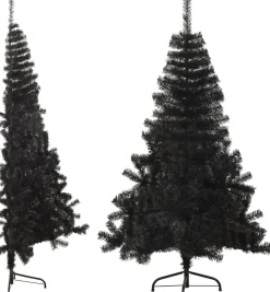 The Living Store Decoratieve Kerstbomen^ Halve Kunstkerstboom - 150 Cm - Pvc/Staal Zwart