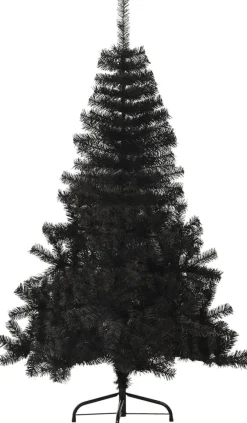 The Living Store Decoratieve Kerstbomen^ Halve Kunstkerstboom - 150 Cm - Pvc/Staal Zwart
