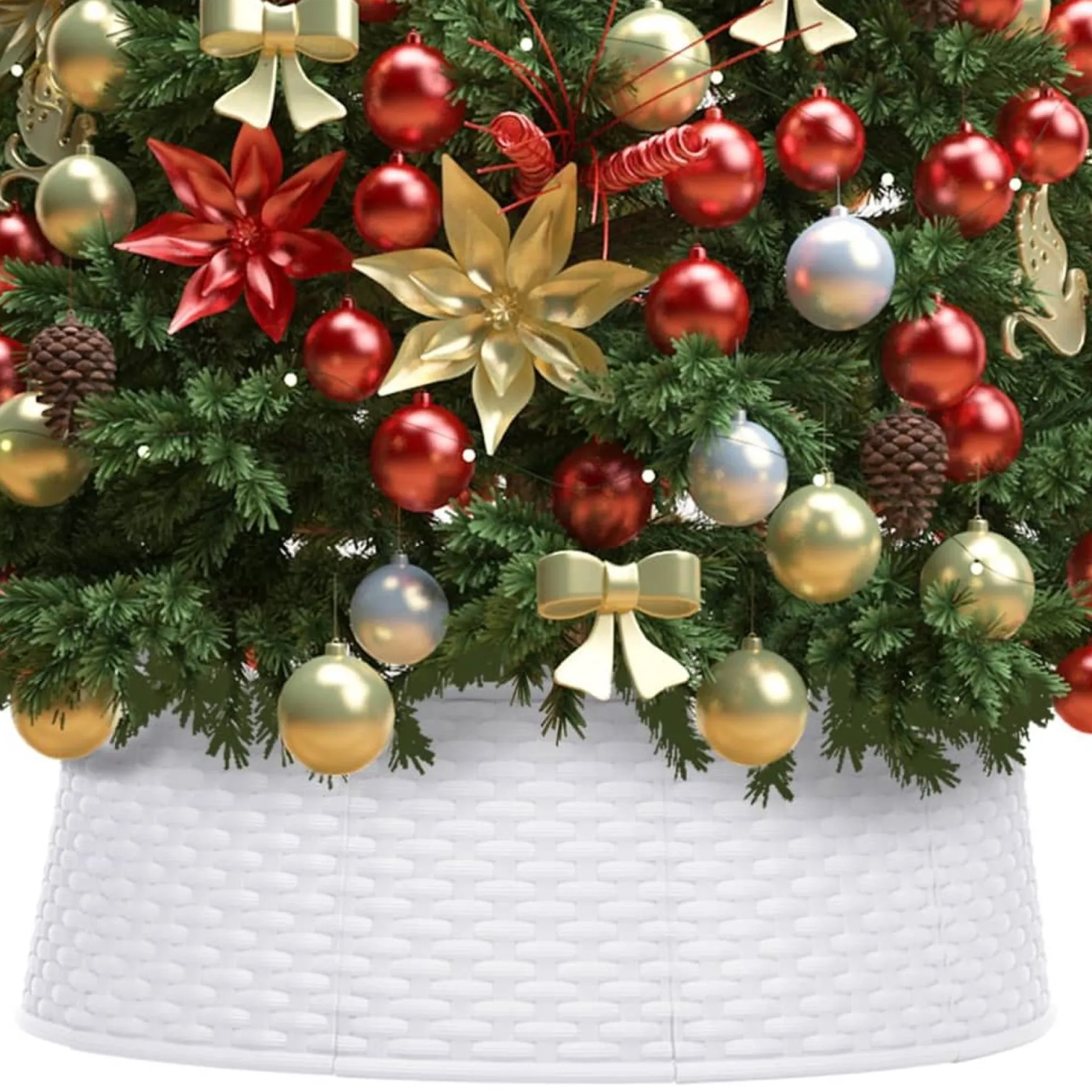 The Living Store Kerstboomstandaarden^ Kerstboomkraag Kunststof - 57 Cm Boven - 65 Cm Onder - 19.5 Cm Hoog - Rattan-Look