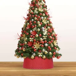 The Living Store Kerstboomstandaarden^ Kerstboomkraag Kunststof - 48Cm Bovenkant - 54Cm Onderkant - 19.5Cm Hoog - Met Rattan-Look - Montage Vereist
