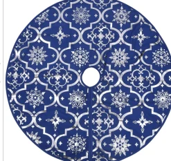 The Living Store Kerstboomstandaarden^ Kerstboomrok 90 Cm - Met Sneeuwpatroon - Inclusief Kerstsok Blauw