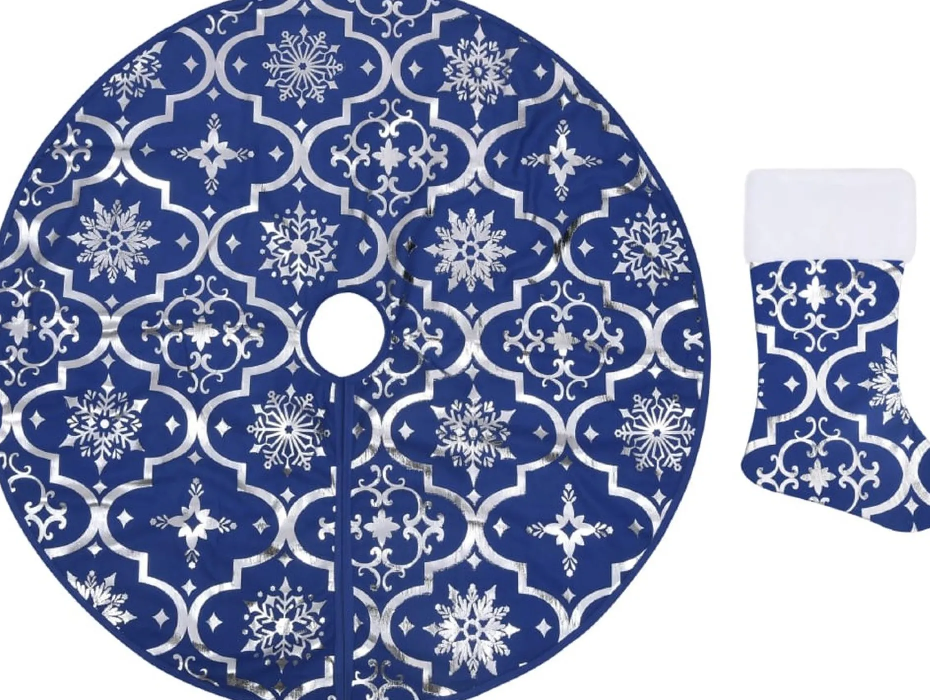 The Living Store Kerstboomstandaarden^ Kerstboomrok 90 Cm - Met Sneeuwpatroon - Inclusief Kerstsok Blauw