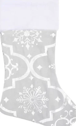 The Living Store Kerstboomstandaarden^ Kerstboomrok Luxe 122 Cm - Stof - Sneeuwpatroon - Inclusief Kerstsok Wit