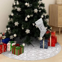 The Living Store Kerstboomstandaarden^ Kerstboomrok Sneeuwpatroon 150 Cm - Inclusief Kerstsok Wit