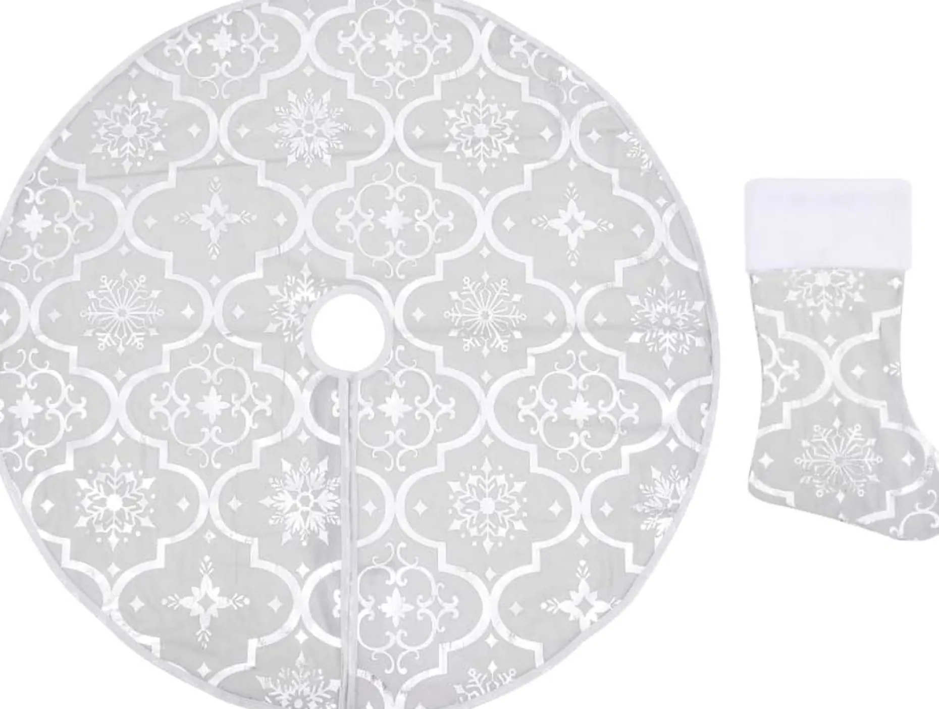 The Living Store Kerstboomstandaarden^ Kerstboomrok Sneeuwpatroon 150 Cm - Inclusief Kerstsok Wit
