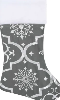 The Living Store Kerstboomstandaarden^ Kerstboomrok 90 Cm - Sneeuwpatroon - Inclusief Kerstsok Grijs