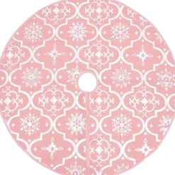 The Living Store Kerstboomstandaarden^ Kerstboomrok 90 Cm - Met Sneeuwpatroon - Inclusief Kerstsok Roze