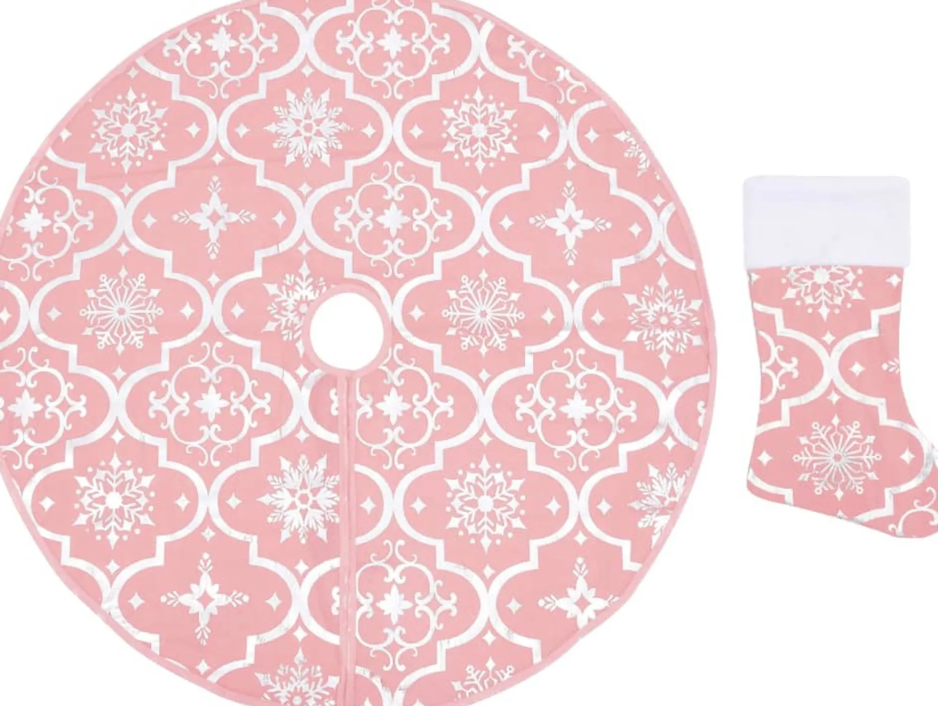 The Living Store Kerstboomstandaarden^ Kerstboomrok 90 Cm - Met Sneeuwpatroon - Inclusief Kerstsok Roze