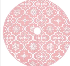 The Living Store Kerstboomstandaarden^ Kerstboomrok Stof - 122 Cm - Inklapbaar - Sneeuwpatroon - Met Kerstsok Roze