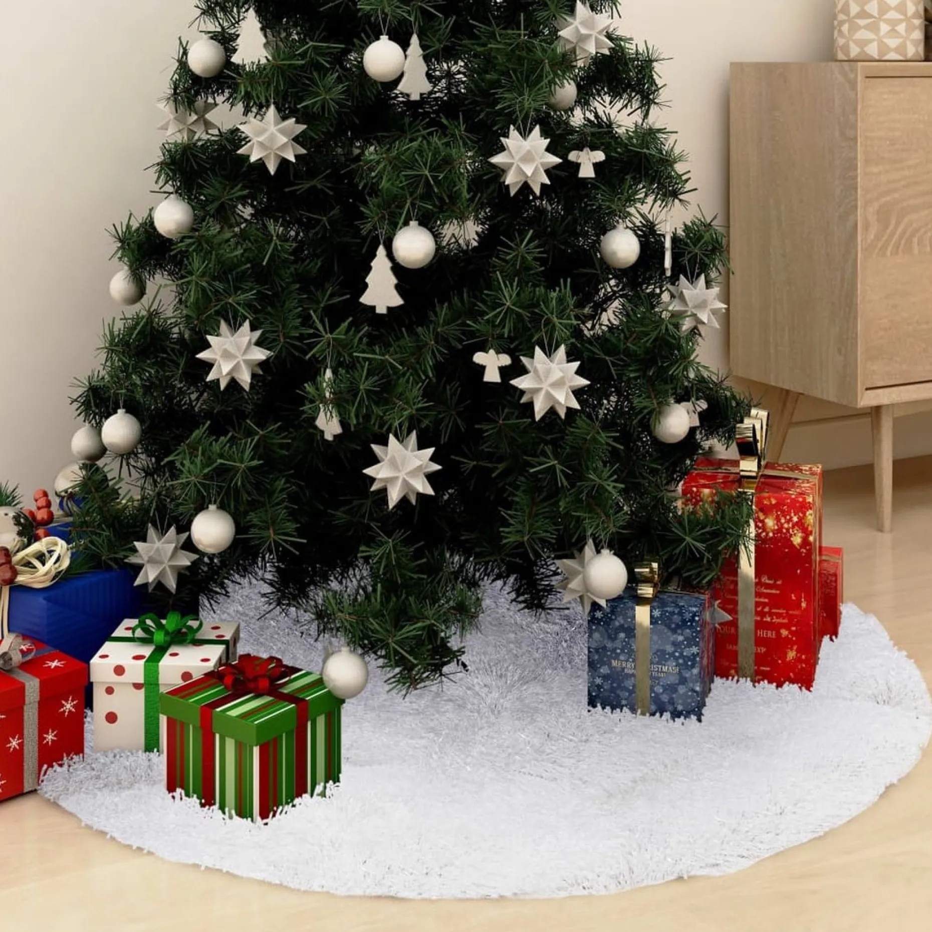 The Living Store Kerstboomstandaarden^ Kerstboomrok 122 Cm Kunstbont Wit - Kerstboomrok