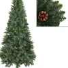 The Living Store Kunstkerstbomen^ Kunstkerstboom - Dennenboom - 210 Cm - Groen - Pvc - Met 1060 Puntige Uiteinden - Met Groen Glitter - Met 36 Dennenappels