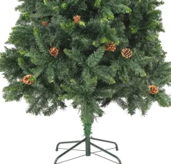 The Living Store Kunstkerstbomen^ Kunstkerstboom - Dennenboom - 210 Cm - Groen - Pvc - Met 1060 Puntige Uiteinden - Met Groen Glitter - Met 36 Dennenappels