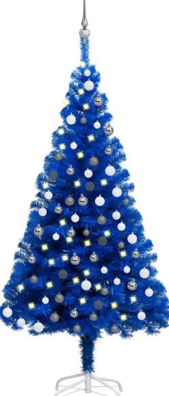 The Living Store Decoratieve Kerstbomen^ Kunstkerstboom - Blauw - 120 Cm - Pvc - Led-Verlichting