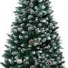The Living Store Decoratieve Kerstbomen^ Kunstkerstboom 150 Cm - Groen En Wit - Met 680 Uiteinden En Witte Sneeuw - Inclusief Dennenappels - Pvc En Staal