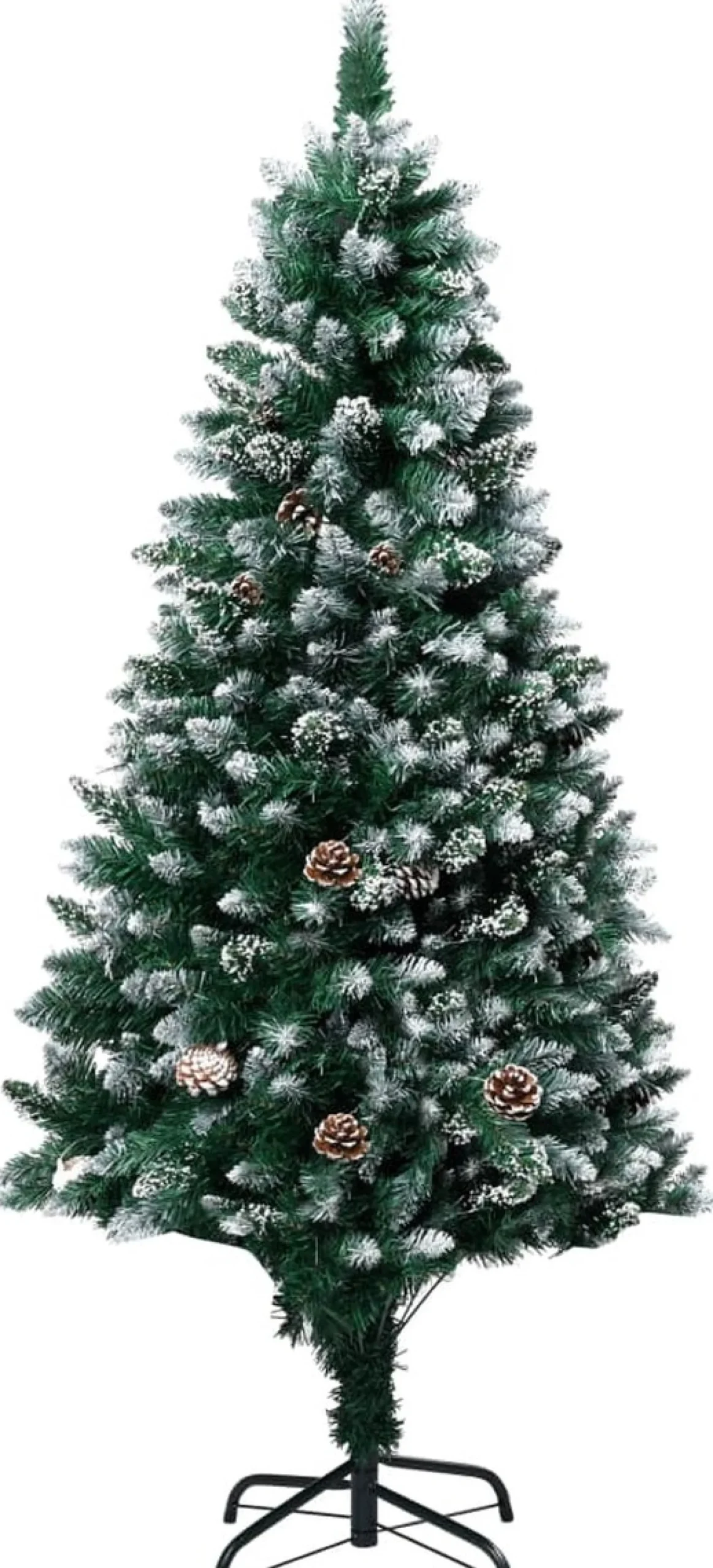 The Living Store Decoratieve Kerstbomen^ Kunstkerstboom 150 Cm - Groen En Wit - Met 680 Uiteinden En Witte Sneeuw - Inclusief Dennenappels - Pvc En Staal
