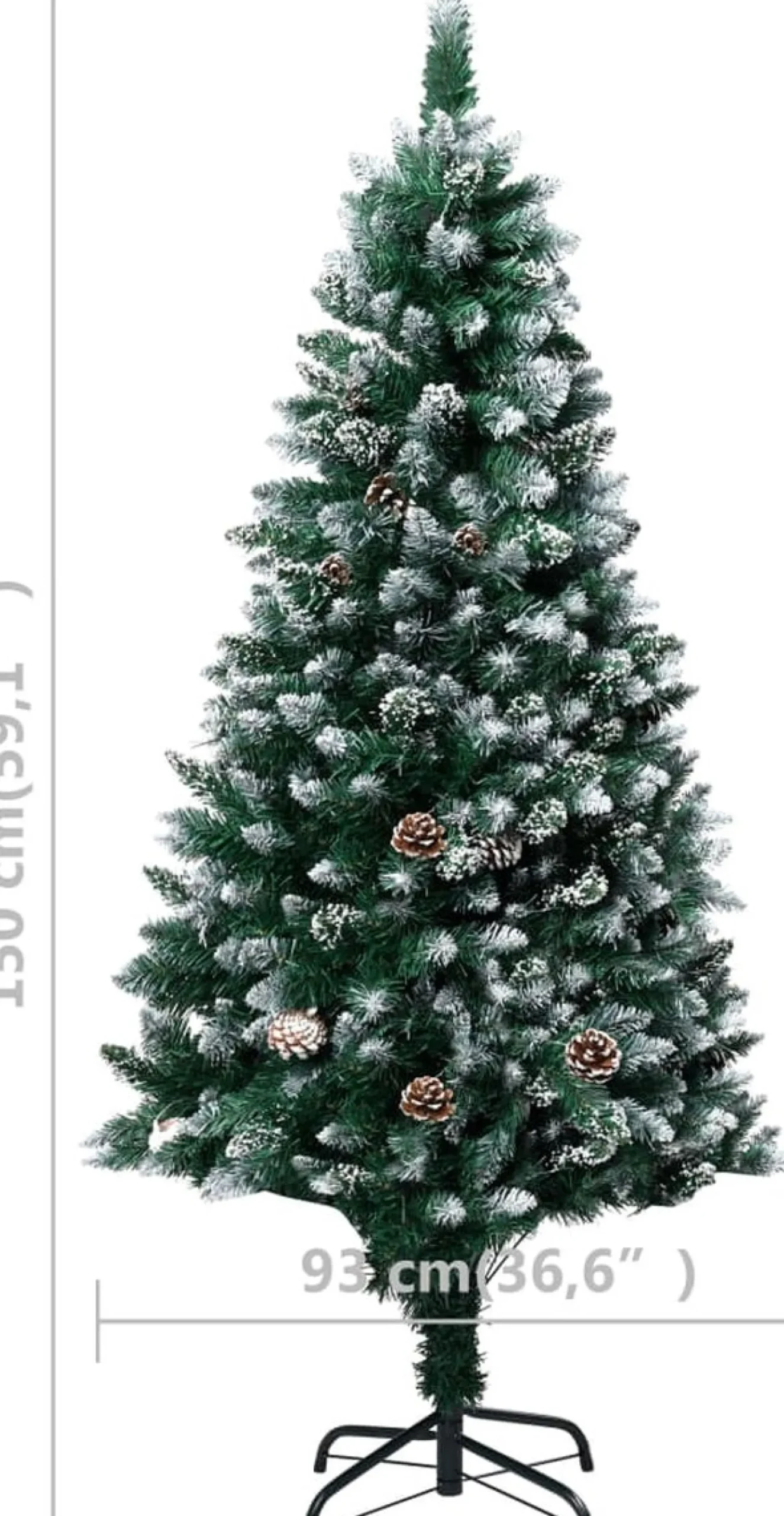 The Living Store Decoratieve Kerstbomen^ Kunstkerstboom 150 Cm - Groen En Wit - Met 680 Uiteinden En Witte Sneeuw - Inclusief Dennenappels - Pvc En Staal