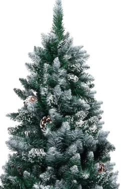 The Living Store Decoratieve Kerstbomen^ Kunstkerstboom 150 Cm - Groen En Wit - Met 680 Uiteinden En Witte Sneeuw - Inclusief Dennenappels - Pvc En Staal