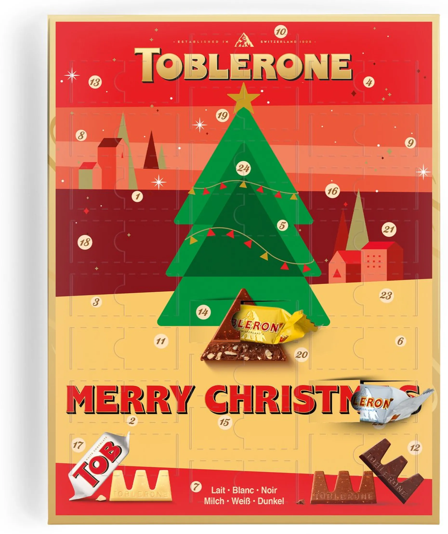 Toblerone Adventskalenders^ Adventskalender - Adventkalender 2022 - 24 Overheerlijke Chocolaatjes - Verschillende Smaken Chocolade - Het Perfecte Kerstcadeau - "Fijne Feestdagen"