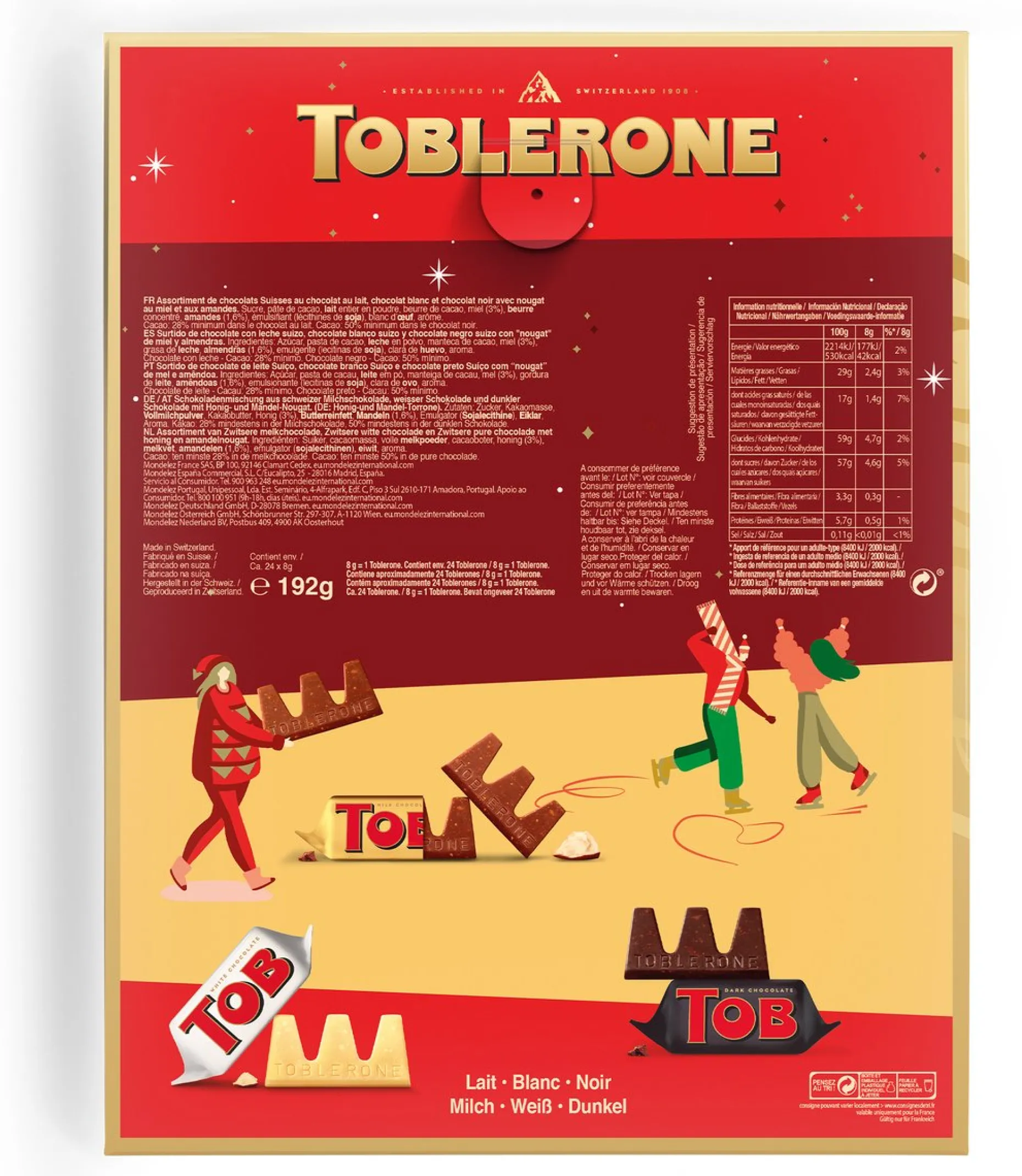 Toblerone Adventskalenders^ Adventskalender - Adventkalender 2022 - 24 Overheerlijke Chocolaatjes - Verschillende Smaken Chocolade - Het Perfecte Kerstcadeau - "Fijne Feestdagen"