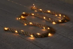 Anna's Collection Kerstlichtsnoeren^Touwverlichting Jute Op Batterijen Met 40 Lampjes Warm Wit 150 Cm Met Timer - Kerstverlichting Lichtsnoeren Kerstversiering