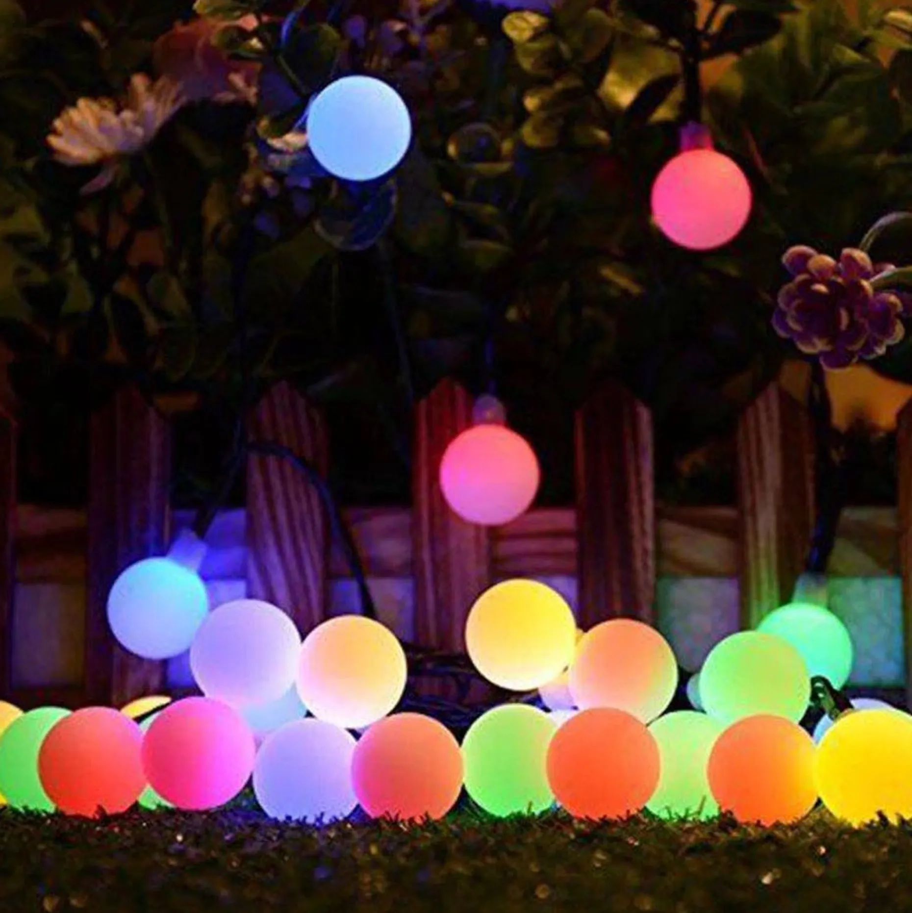 iso trade Lichtslangen^Tuinverlichting - Lichtslinger - Op Zonne- Energie - 6.70M - Multi Kleur - O2Cm - 50 Solar Color Led - Met 8 Standen - Ip65