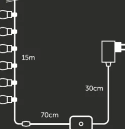 Vellight Lichtslangen^Tuya Led - 15 M - 15 Witte Lampen - Zwarte Draad - Smart