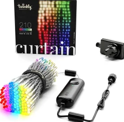 Twinkly Lichtgordijnen^ Curtain – App-Gestuurde Led Gordijn Lichtsnoer Met 210 Rgb + W (16 Miljoen Kleuren + Warm Wit) Led's. 1,5 X 2,1 Meter. Transparante Draad. Binnen En Buiten Slimme Verlichting Decoratie
