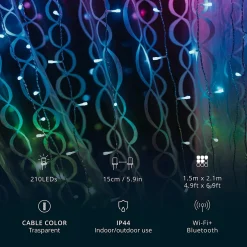Twinkly Lichtgordijnen^ Curtain – App-Gestuurde Led Gordijn Lichtsnoer Met 210 Rgb + W (16 Miljoen Kleuren + Warm Wit) Led's. 1,5 X 2,1 Meter. Transparante Draad. Binnen En Buiten Slimme Verlichting Decoratie