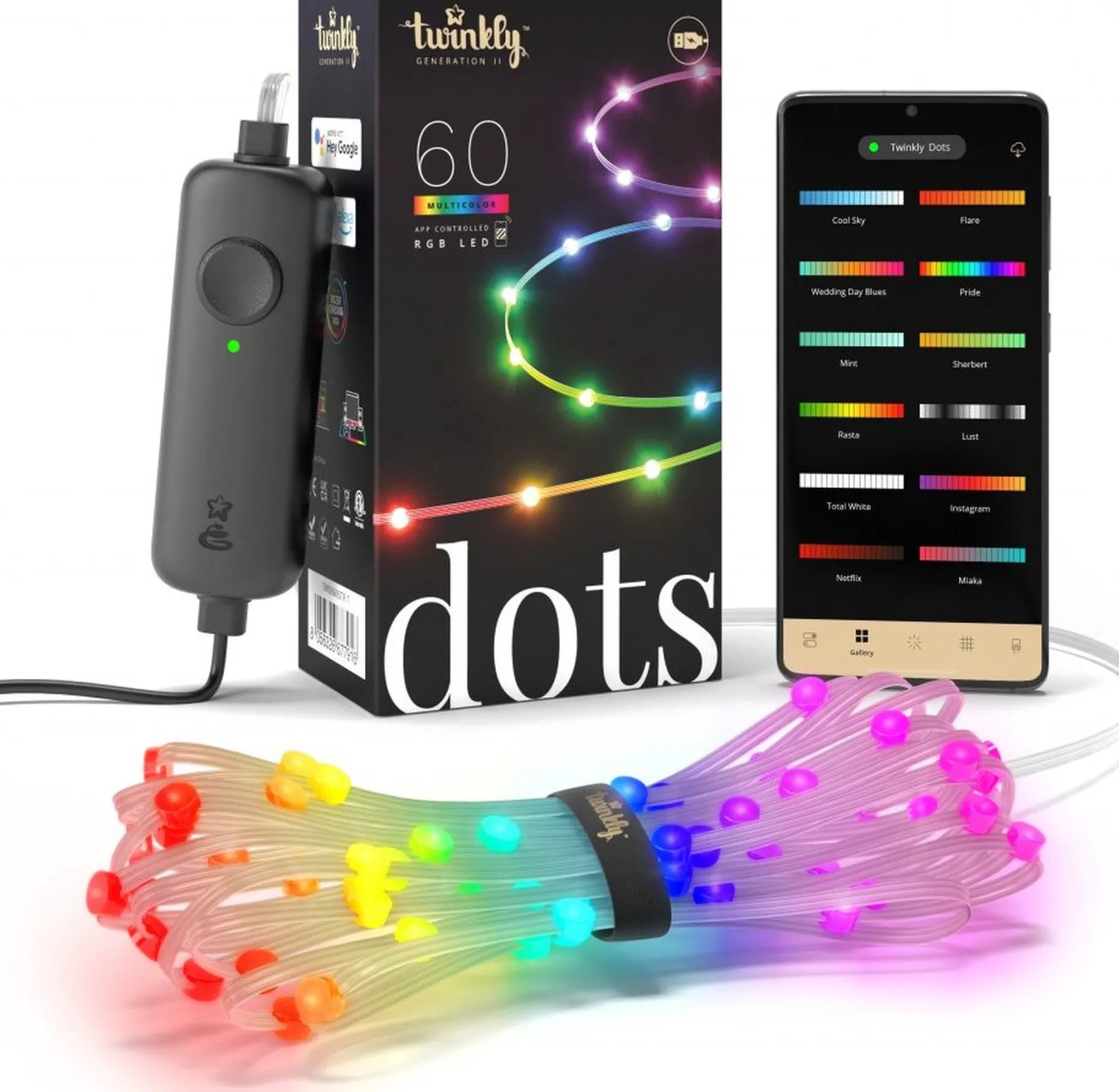 Twinkly Kerstlichtsnoeren^ Twd060Stp-T Party-Lichtketting Binnen Energielabel: G (A - G) Werkt Op Het Lichtnet Aantal Lampen 60 Led Rgb Verlichte Lengte: 3 M