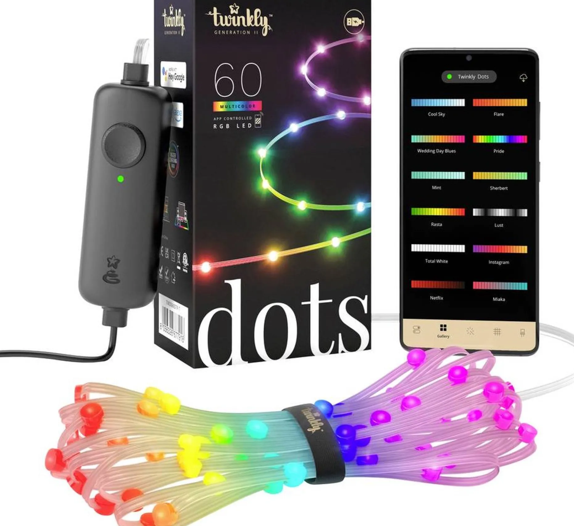 Twinkly Kerstlichtsnoeren^ Twd060Stp-T Party-Lichtketting Binnen Energielabel: G (A - G) Werkt Op Het Lichtnet Aantal Lampen 60 Led Rgb Verlichte Lengte: 3 M