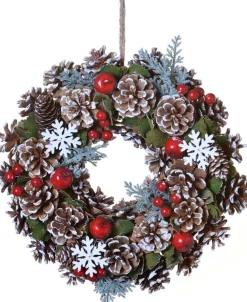 USTT® Krans Dennenappel Sneeuwvlok 30Cm | Kerstkrans | Deurkrans | Winterkrans | Krans Voor Deur | Krans Hanger | Kerstdecoratie | Winterdecoratie