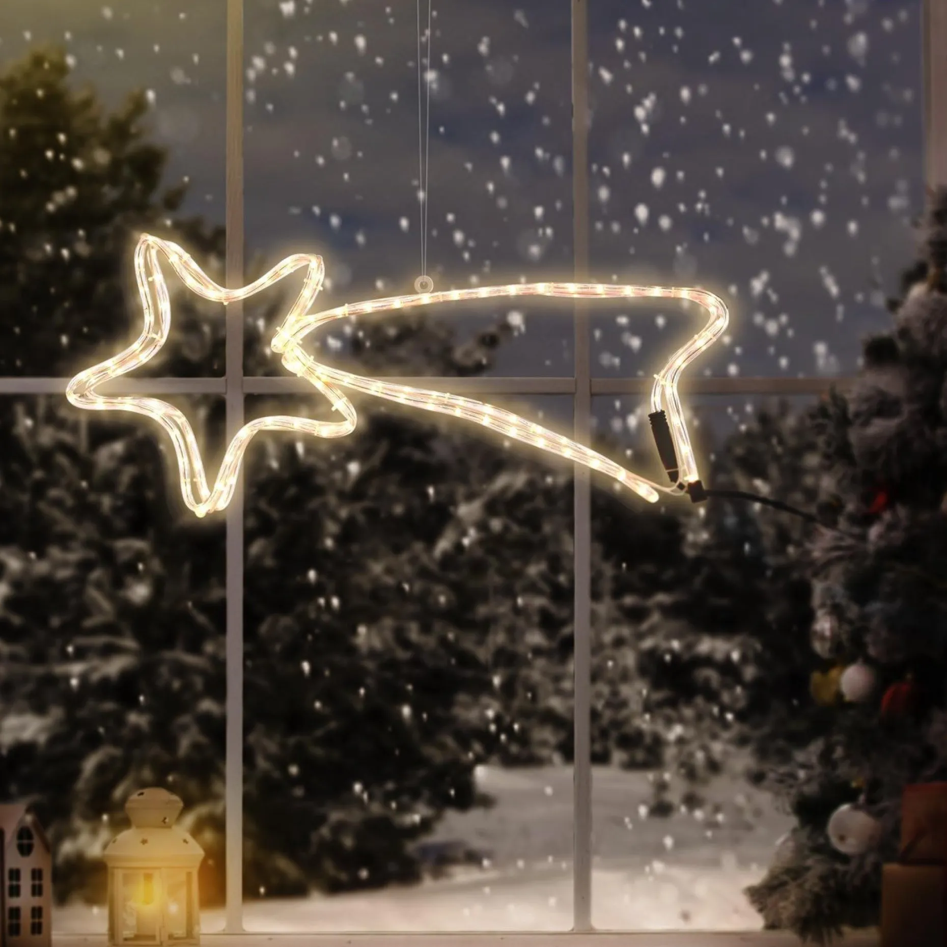 Nampook Verlichte Kerstfiguren^Vallende Sterren - Verlichte Ster - 144 Lampjes - 4M - Metalen Frame