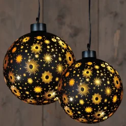 Anna's Collection Verlichte Kerstfiguren^Verlichte Kerstballen - Set 2X St - Zwart Kosmos - D12 En D15 Cm - Warm Wit